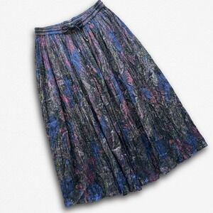 Spellbound Womens Small Blue Pink Floral Rayon Crinkle Midi Skirt‎ Elastic Waist